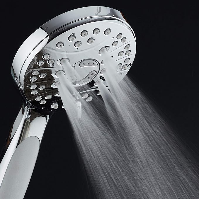 for California - High Pressure 6-setting Luxury Handheld Showerhead, Extra Long 6 Ft Stainless Steel Hose, Anti Clog Jets, Anti Slip Grip, Top US Brand, Extra Wall Bracket - Chrome Finish