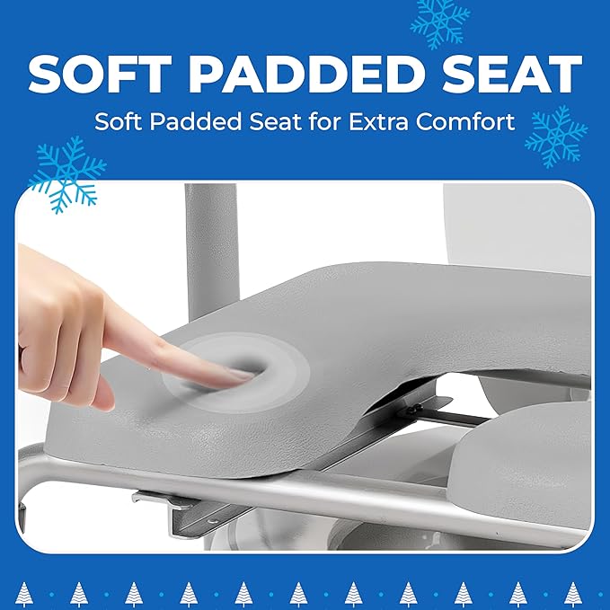 Ultimate Raised Toilet Seat with Handles, Padded, Armrests, Adjustable Height, Premium Elevated Toilet Seat for Elderly Bathroom Safety with Arms, Standard and Elongated Toilets, Gray