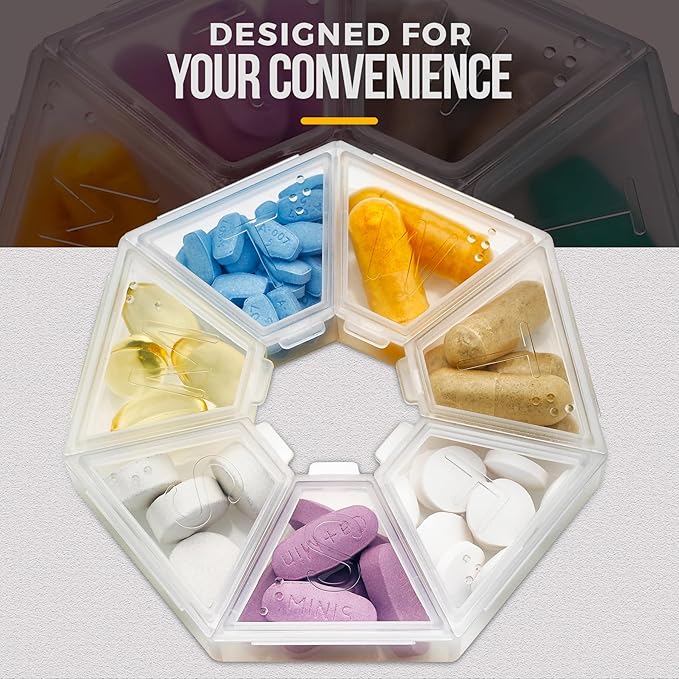 MEDca Weekly Pill Organizer Clear 7-Sided Pill Reminder, Hexagon Shaped, Case of 100
