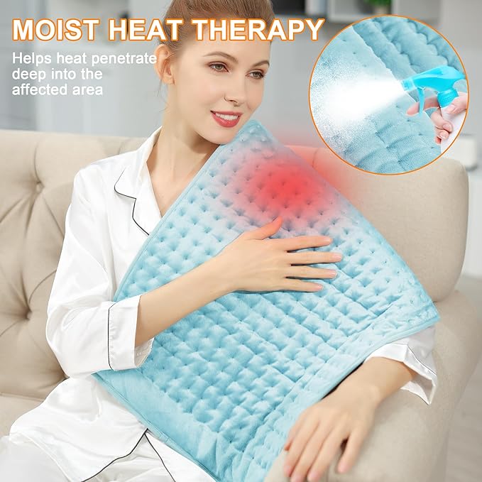Deepsoon Heating Pad,Electric Heating Pads for Back,Neck,Moist Heating Pad for Abdomen Shoulder Knee Legs,Dry/Moist Heat&Auto Shut Off,Mother's Day Birthday for Men and Women,Babyblue,33x17 Inch