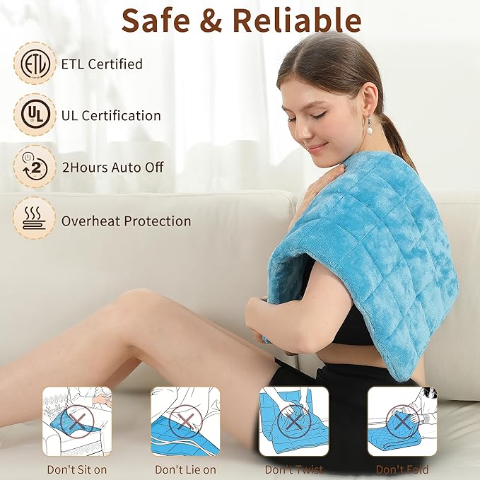ESTINGO FSA Weighted Heating Pad, Electric Heating Pad for Back Neck Shoulder Pain Relif, 2.43LBS Heat Pad for Period Cramps with 2H Auto Shut Off and 4 Heating Levels, 12"x24" Royal Blue