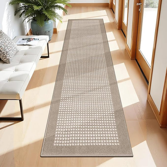 Ileading Beige Runner Rugs for Hallway 2'x8' Non Slip Farmhouse Long Kitchen Floor Mats with Rubber Backing Absorbable Throw Rugs Machine Washable Indoor Decor Carpet for Corridor Petmat Entryway