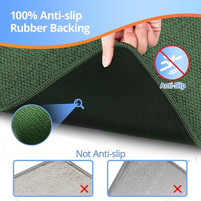 Upgraded Bathroom Rugs 17x27Inch, Thin Bath Mat with Rubber Backing Non-Slip, Absorbent,Quick Dry Machine Washable, Home Decor Accessories Cozy Cloth Bathroom Mat fit Under Door/Sink/Tub/Shower-Green