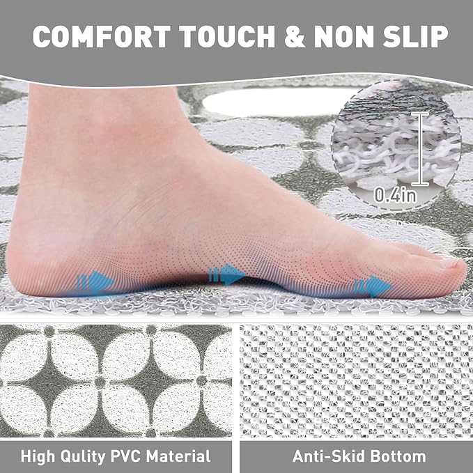 Square Shower Mat Non Slip: 27 x 27 Inch Extra Large Shower Mats with Drain Hole in Middle - PVC Loofah Anti Slip Shower Floor Matt for Inside Shower