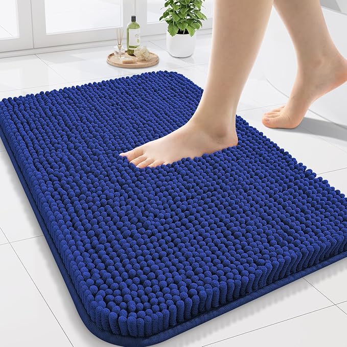 Arotive Bathroom Rugs 24x16, Extra Soft Absorbent Shaggy Chenille Bath Rugs, Machine Washable Rubber Backing Non-Slip Bath Mats for Bathroom Floor Tub and Shower, Home Decor Accessories, Royal Blue