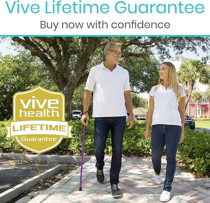 Vive Folding Cane - Foldable Walking Cane for Men, Women - Fold-up, Collapsible, Lightweight, Adjustable, Portable Hand Walking Stick - Balancing Mobility Aid - Sleek, Comfortable T Handles (Purple)