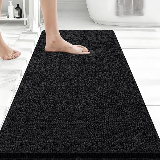 Bcoimo 44x24 Chenille Bath Mat – Non-Slip with Backing Bath Rug Ultra-Absorbent and Machine Washable Bathroom Mat Quick-Dry Design. Ideal for Bathroom Shower and Tub Areas