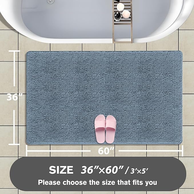 Bathroom Rugs 36 x 60 Inch – Extra Large Bath Mat | Absorbent and Washable Thick Chenille Bath Rugs Non-Slip Runner Rug for Bathroom, Shower, Tub(Blue)