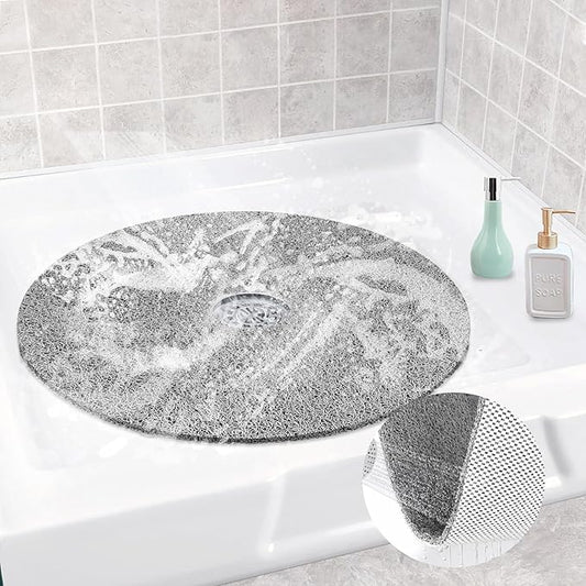 Shower Mat Non Slip, Round Shower Mat for Inside Shower, Non Slip Bathtub Mat, Fast Drying Bath Tub Mats, Loofah Mat for Shower Bathroom, Quick Drying, Resistant (Grey, 32 x 32 Inch)