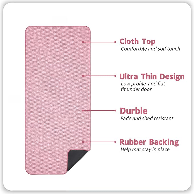 Bosap Bath Mat,Ultra Thin Bathroom Runner Rugs,Large Bath Mats for Bathroom,Quick Dry,Non-Slip,Machine Washable,Low Pile,Bath Rug,Shower Outside,Sink,Home Decor Accessories.Pink,3'x4'(36x48inch)