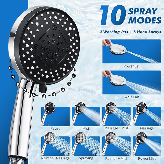 Shower Head with Handheld, 12" High Pressure Rain Shower Heads with Filtered Handheld Spray Combo & Adjustable Extension Arm, Silver Showerheads & Hand Held Showers Set for Bathroom