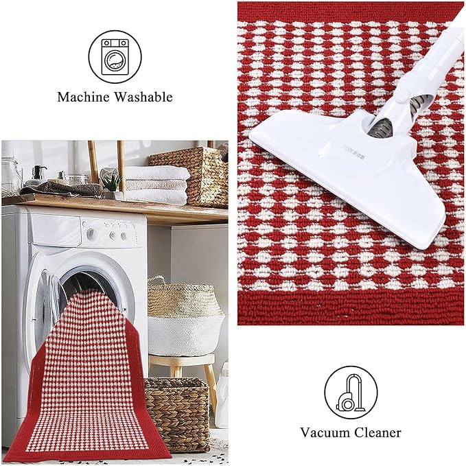 Ileading Christmas Hallway Runner Rug 2x6ft Red Kitchen Floor Mat Modern Geometric Non Slip Throw Rugs Indoor Doormat Machine Washable Accent Carpet for Winter Holiday Valentine's Day Decor