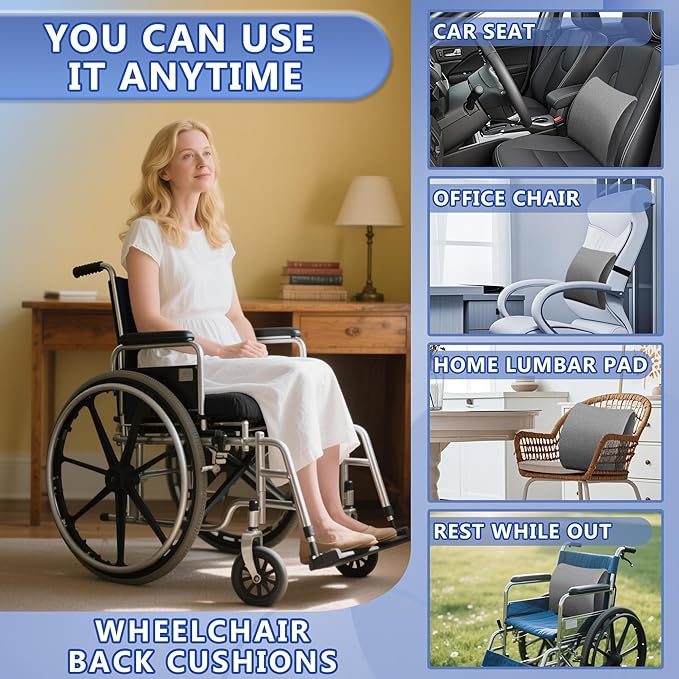 SPRING SEAON Lumbar Support Pillow Comfortable Cooling Fabric Back Cushion with Adjustable Shoulder Straps Back Support for Wheelchair Office and Car