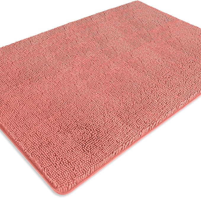Bathroom Rugs 40 x 60 Inch – Extra Large Bath Mat | Absorbent and Washable Thick Chenille Bath Rugs Non-Slip Runner Rug for Bathroom, Shower, Tub(Coral)