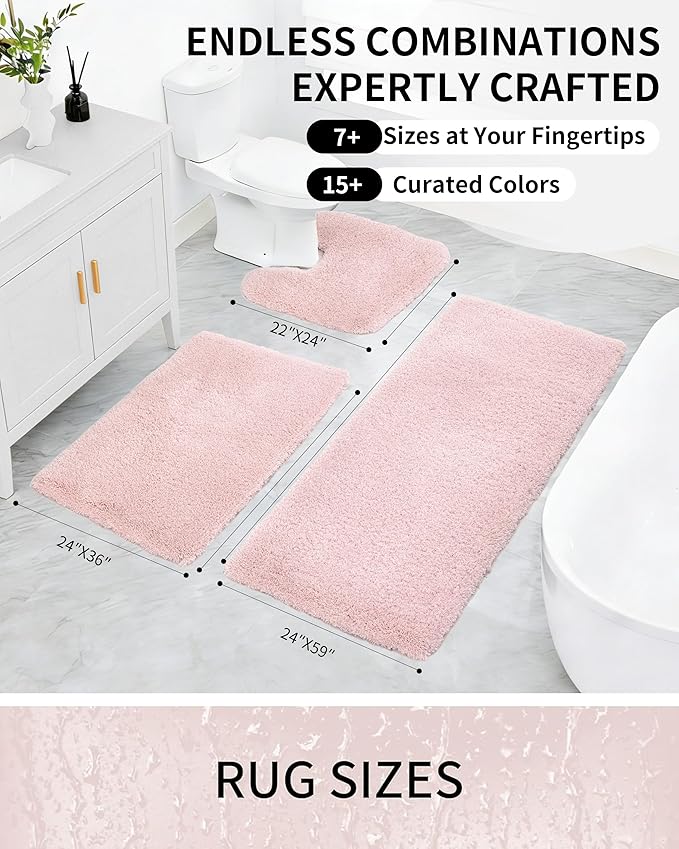 Bathroom Rugs Non Slip Washable 36x24, Ultra Thick Soft Microfiber Absorbent Bath Mats, High Density Foam Latex Non Slip Backing Bath Rugs, Fluffy Floor Carpet for Tub&Shower, Sakura
