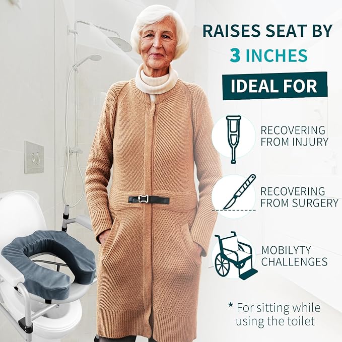 Raised Toilet Seat Cushion for Elderly, 3" Padded Toilet Seat Riser with High-Density Foam for Enhanced Comfort & Elevation, Universal Fit, Commode Seat Cushion for Bedside Commode (3 inches)