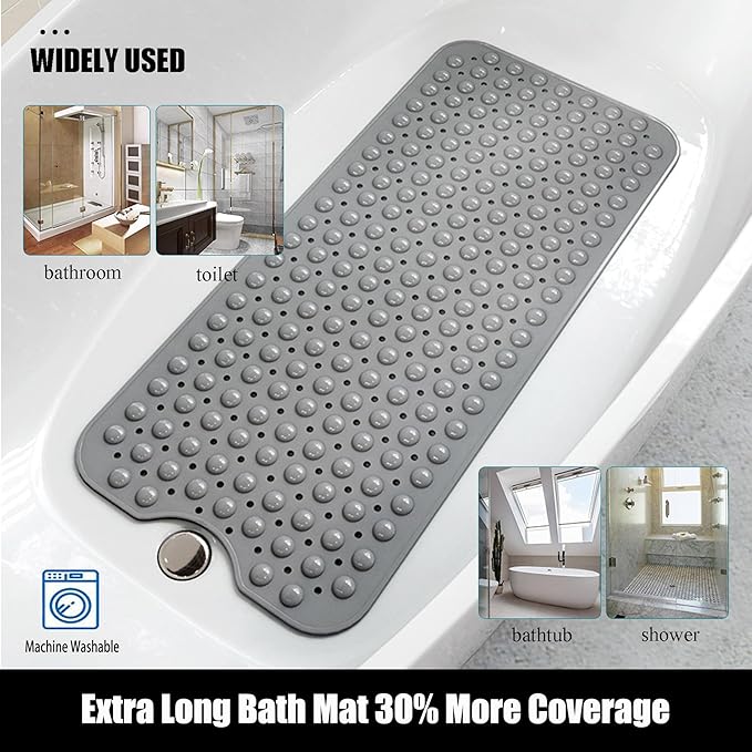 Bathtub and Shower Mats, 28 x 15 Inch Non-Slip Bath Mat, Machine Washable Bath Tub Mat with Suction Cups & Drain Holes for Bathroom, Beige