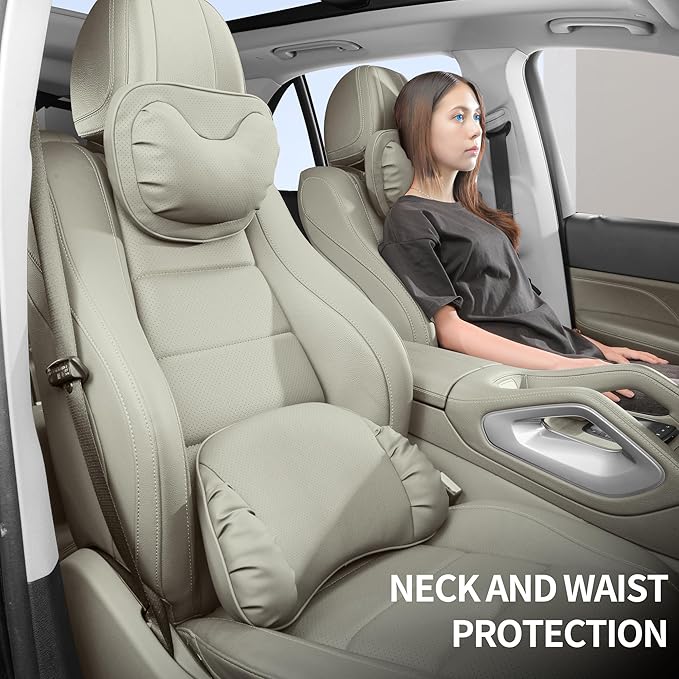 Lumbar Support Pillow for Car Seat, Memory Foam Leather Lumbar Pillow for Lower Back Pain Relief - Back Cushion for Driving, Chair Support for Office Chair, Gaming Chair, Off White, 1 Pack