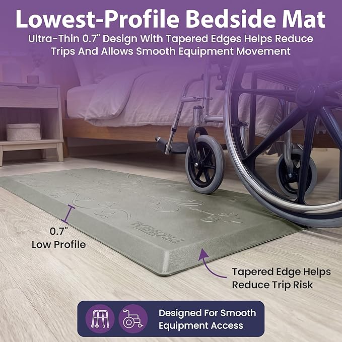 ProHeal Fall Mat for Elderly - Non-Slip Floor Mat for Seniors - Bedside Safety Fall Prevention - Elegantly Designed Grey Bedside Pads for Elderly - 70" x 24" x 0.7"