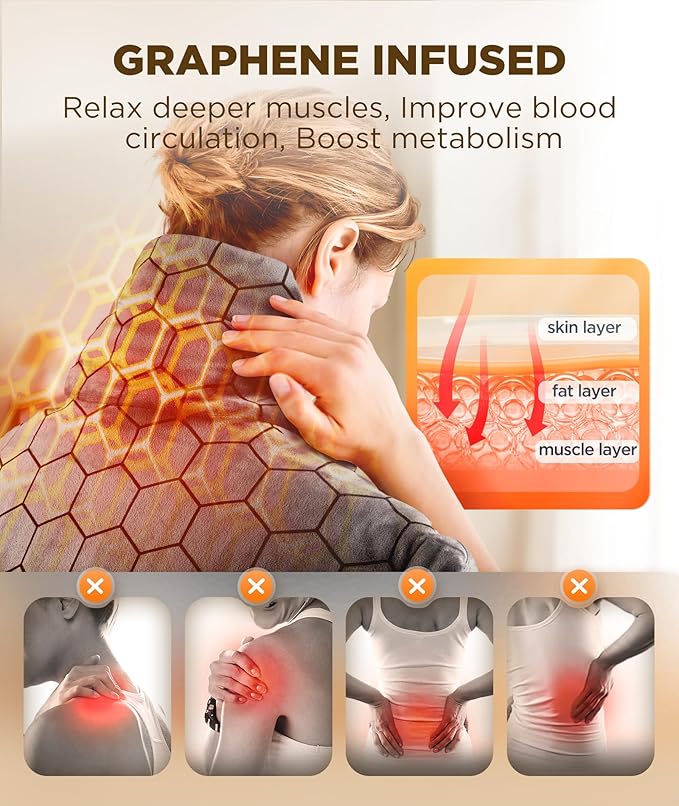Graphene-Infused Heating Pad 3X Deeper Pain Relief, Weighted Instant Heating Pads for Neck and Shoulders, Heated Wrap w/ 6 Heat Options 4 Auto-Off Timer, Gifts for Mom Women Christmas Birthday
