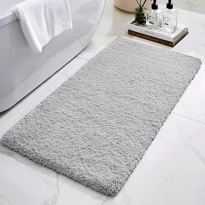 Bathroom Rugs Non Slip Washable 70x24, Ultra Thick Soft Microfiber Absorbent Bath Mats, High Density Foam Latex Non Slip Backing Bath Rugs, Fluffy Floor Carpet for Tub&Shower, Grey