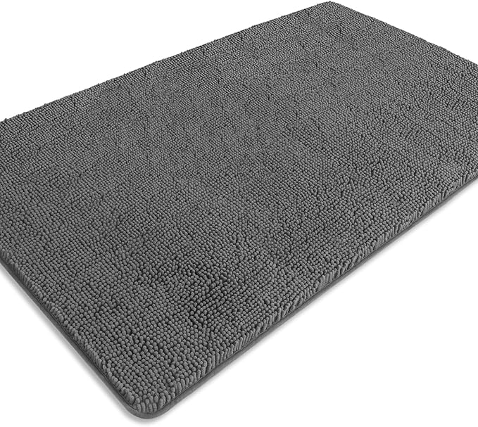 Bathroom Rugs 36 x 60 Inch – Extra Large Bath Mat | Absorbent and Washable Thick Chenille Bath Rugs Non-Slip Runner Rug for Bathroom, Shower, Tub(Gray)