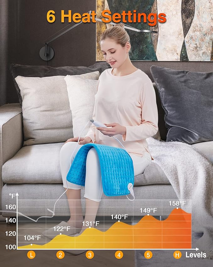 WOOMER Extra Large Heating Pad, Electric Heating Pad for Back Pain & Cramps Relief, Heat Pad with Multi-Color Option, Moist Heat Therapy Feature, Auto Shut-Off, Power Cords Storage Belt