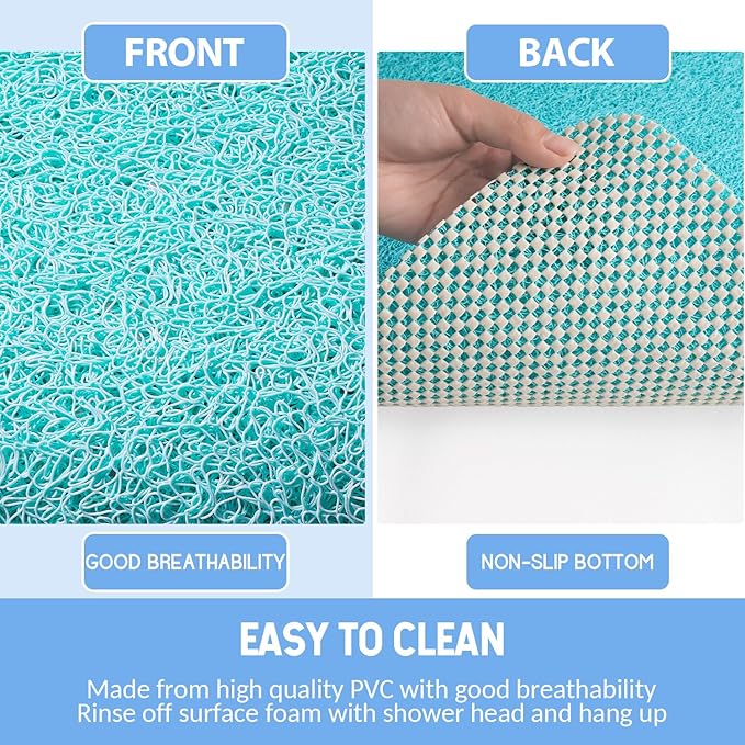 Hargiis Non-Slip Bathtub Mat, Anti Slip Shower Mat, Fast Drying Bathtub Mats, Foot Scrubber Mat, Anti Slip Mat for Tub, Floor, Bathroom, Kitchen, Home, Hotel (Turquoise Blue 36"×24")