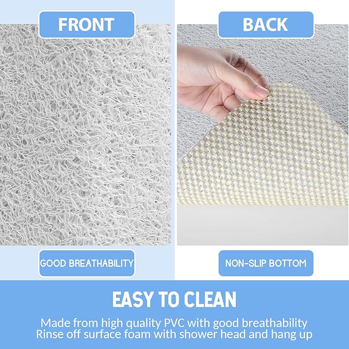 Hargiis Non-Slip Bathtub Mat, 2 Pack Anti Slip Shower Mat, Fast Drying Bathtub Mats, Foot Scrubber Mat, Anti Slip Mat for Tub, Floor, Bathroom, Kitchen, Home, Hotel (White 24"×16"+24"×16")