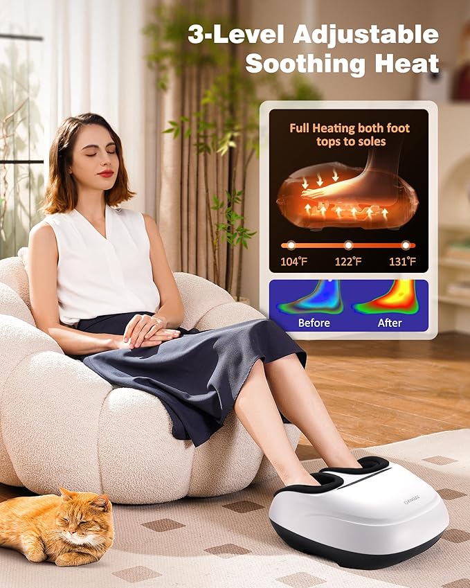 KNQZE Shiatsu Foot Massager with Heat, Compression, Deep Kneading Foot Massage for Plantar Fasciitis Relief, Remote Control, Multi Massage Modes, Auto Shut-Off Timer, FSA Eligible, White
