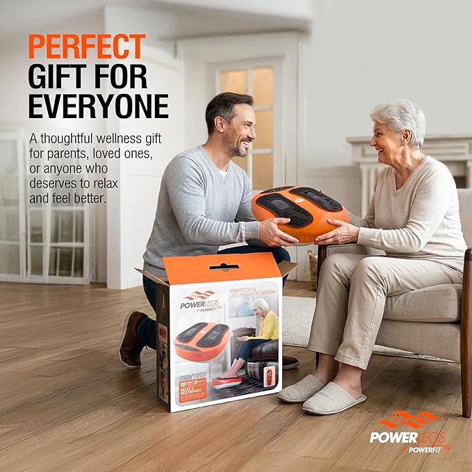 Power Legs Electric Foot Massager Machine with Remote Control, Adjustable Speed, Vibration - Calf Massager - Feet Massager for Neuropathy Pain Relief, Plantar Fasciitis, Leg Blood Circulation (Orange)
