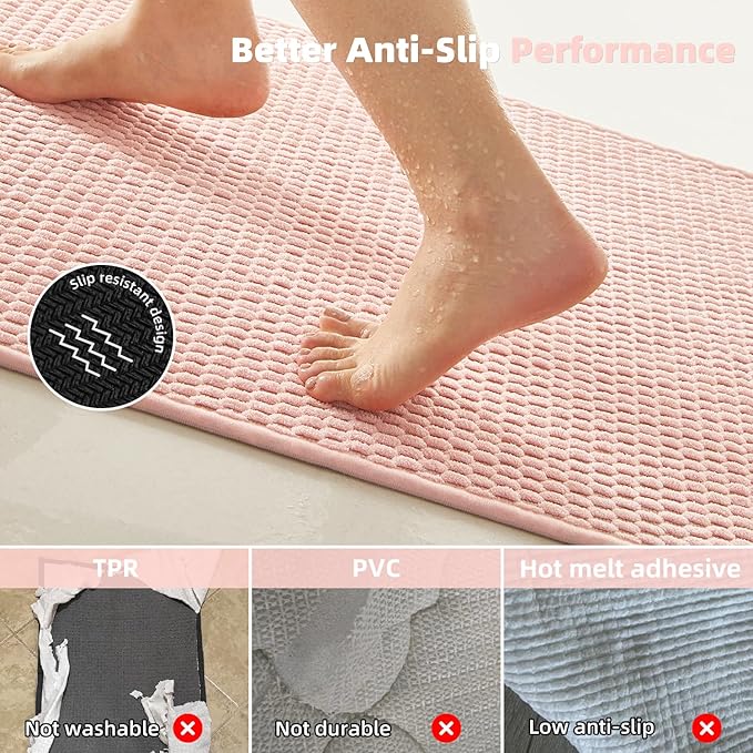 TYUU Pink Bathroom Rugs Non Slip Washable, Super Absorbent Thin Bath Mat Small Quick Dry Low Pile Bathroom Rug, Pink 16"x24"
