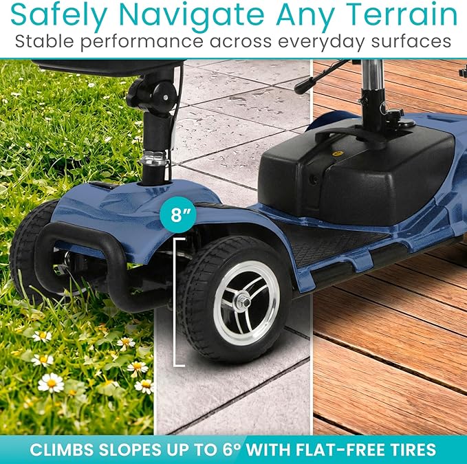 Vive 4 Wheel Mobility Scooter - Electric Powered Wheelchair Device - Compact Heavy Duty Mobile for Travel, Adults, Elderly - Long Range Power Extended Battery with Charger & Basket