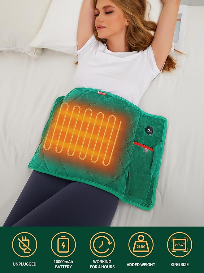 Vofuoti Portable Heating Pad, Cordless Weighted Heating Pads with 10000mAh Battery and 3 Heat Settings, Electric Heated Pad for for Back, Abdomen, Neck & Shoulder, 12" x 24"