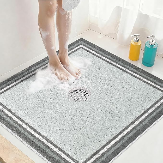 Square Shower Mat Non Slip: 27x27 Inch Extra Large Shower Mats for Inside Shower, Anti Slip Shower Floor Mat, Loofah Shower Stall Mats for Elderly, Non Slip Shower Mat with Drain Hole in Middle