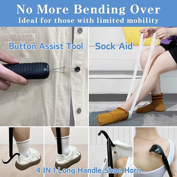 7PC Hip Replacement Kit After Surgery, Recovery Kit for Seniors with Grabber Reacher Tool, Sock Aid, 42" Leg Lifter Strap, Dressing Stick, Shoe Horn (42" Long Leg Lifter Reacher Grabber)