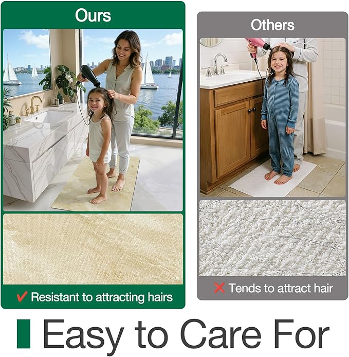 LUMI Ultra Thin Bath Mat, Super Absorbent Quick Dry Bathroom Rugs, Non-Slip Bathroom Mats, Marble Bathmats Fit Under Door, Bathtub, Sink, Shower Room, 17"x30", Beige