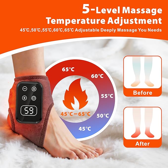 LOMONICA Foot Renew Massager for Neuropathy & Fatigue Relief – Cordless & Portable Foot and Ankle Massager with 5 Levels of Vibration & Heat for Heel, Arch, and Ankle Comfort – Ideal Gift (Gray 2pcs)