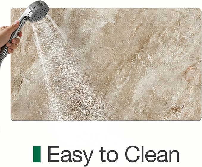 LUMI Ultra Thin Bath Mat, Super Absorbent Quick Dry Bathroom Rugs, Non-Slip Bathroom Mats, Marble Bathmats Fit Under Door, Bathtub, Sink, Shower Room, 17"x30", Brown