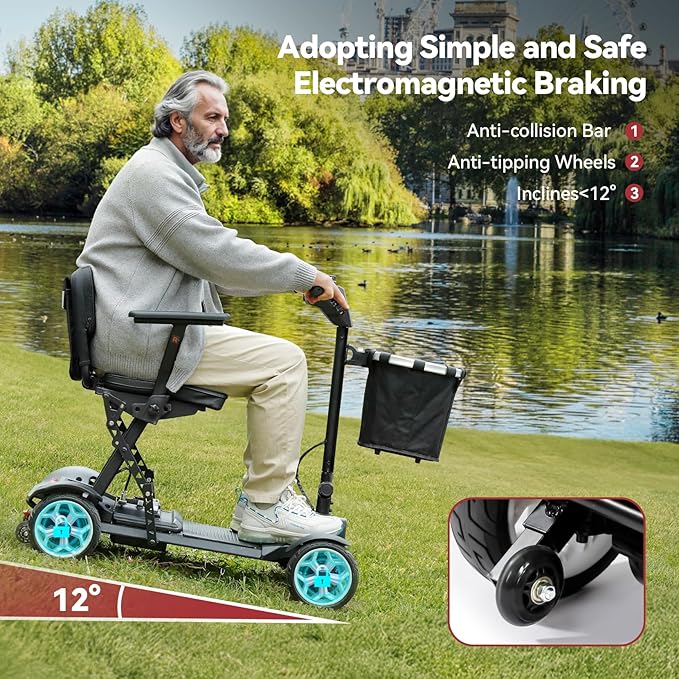 20 Miles Range Lightweight Mobility Scooter for Adults & Seniors - 47lbs Foldable 4 Wheel Travel Electric Scooter with Removable Battery, LED Lights - 300lb Capacity (Black)