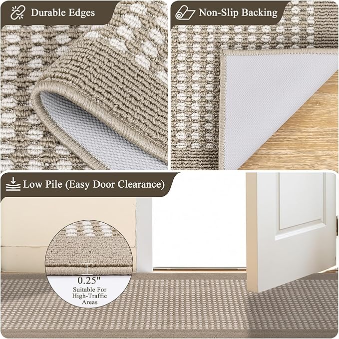 Ileading Hallway Runner Rug 2'x10' Heavy-Duty Durable Entryway Floor Mat with Non Slip Rubber Backing for Busy Traffic Extended Indoor Doormat Machine Washable Beige Kitchen Throw Rug for Corridor