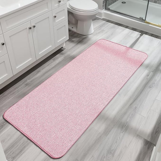 Bosap Bath Mat,Ultra Thin Bathroom Runner Rugs,Large Bath Mats for Bathroom,Quick Dry,Non-Slip,Machine Washable,Low Pile,Bath Rug,Shower Outside,Sink,Home Decor Accessories.Pink,2'x5'（24x60inch）
