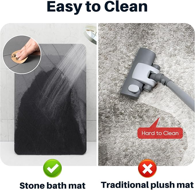 Diatomaceous Earth Stone Bath Mat Non-Slip, Stone Bath Mats for Bathroom Quick Dry, Super Absorbent Diatomaceous Mats 24 x 16 Inch Quick Drying, Eco-Friendly Easy to Clean (Dark Grey 1 Pack)