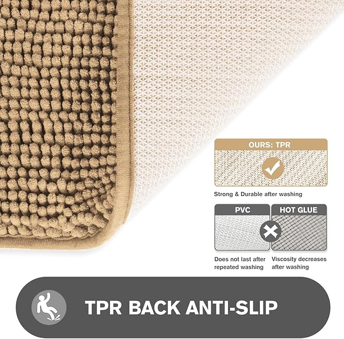 Bathroom Rugs 30 x 50 Inch – Extra Large Bath Mat | Absorbent and Washable Thick Chenille Bath Rugs Non-Slip Runner Rug for Bathroom, Shower, Tub(Beige)