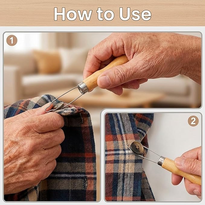 3Pcs Button Hook for Seniors, Button Helper Tool for Elderly, Button Assist Tool with Wooden Handles, Includes Regular and Small Tip Button Hole Helper Tools, Dressing Aid for Limited Mobility