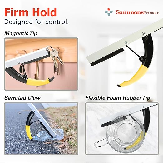 Sammons Preston Reacher, 26" Lightweight Grabber Reacher Tool with Magnetic Tip, Ergonomic Grip & Claw Jaw, Portable Reaching Aid for Seniors, Daily Living & Home Use, Standard Silver, Folding, 2 pack