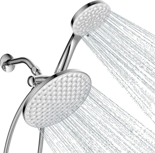 dual shower head with handheld combo,8.6 inch Rainfall showerhead,6 settings hand held shower heads with hose (Chrome)