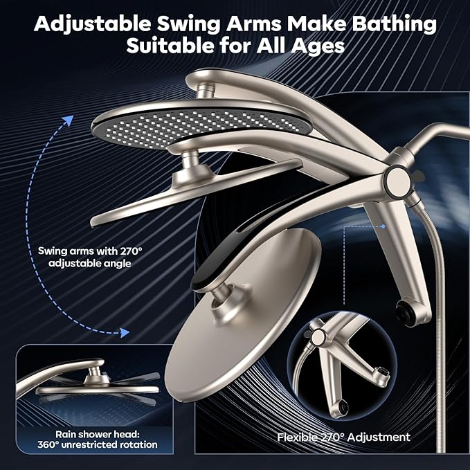 Shower Head with filtered Handheld High Pressure daul Shower Heads with Handheld Spray Combo and 10 Sprays Handheld Shower Head Detachable Shower head Built-in Magnetic Docking and Power Jets Nickel