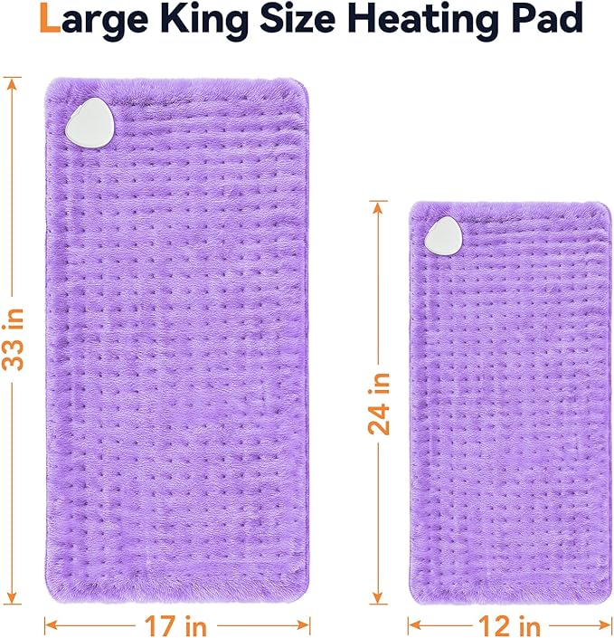 Heating Pad for Back Pain, 17"x33" Electric Heat Pad with 9 Heat Levels & 4 Auto-Off Timers, Portable Heating Pad for Period Cramps, Shoulder, Neck, Machine Washable, Gifts for Women Men, Purple