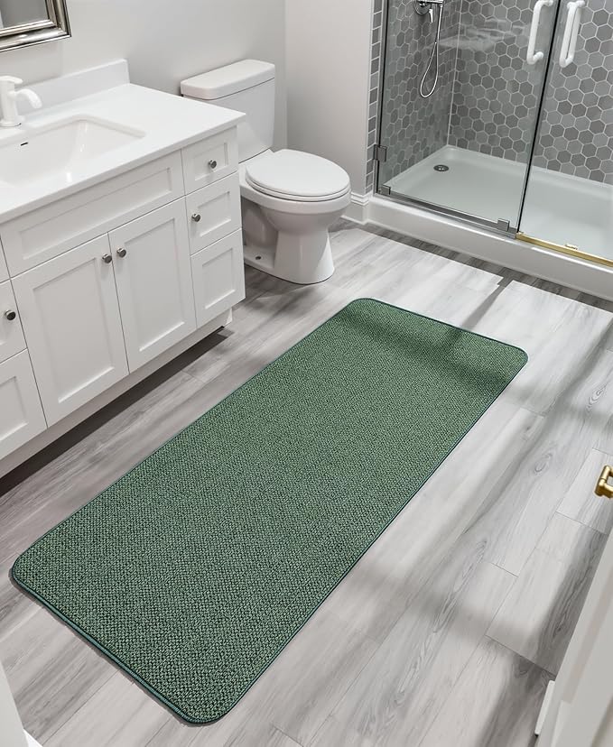 Bosap Bath Mat,Ultra Thin Bathroom Runner Rugs,Large Bath Mats for Bathroom,Quick Dry,Non-Slip,Machine Washable,Low Pile,Bath Rug,Shower Outside,Sink,Home Decor Accessories.Green,2'x5'（24x60inch）